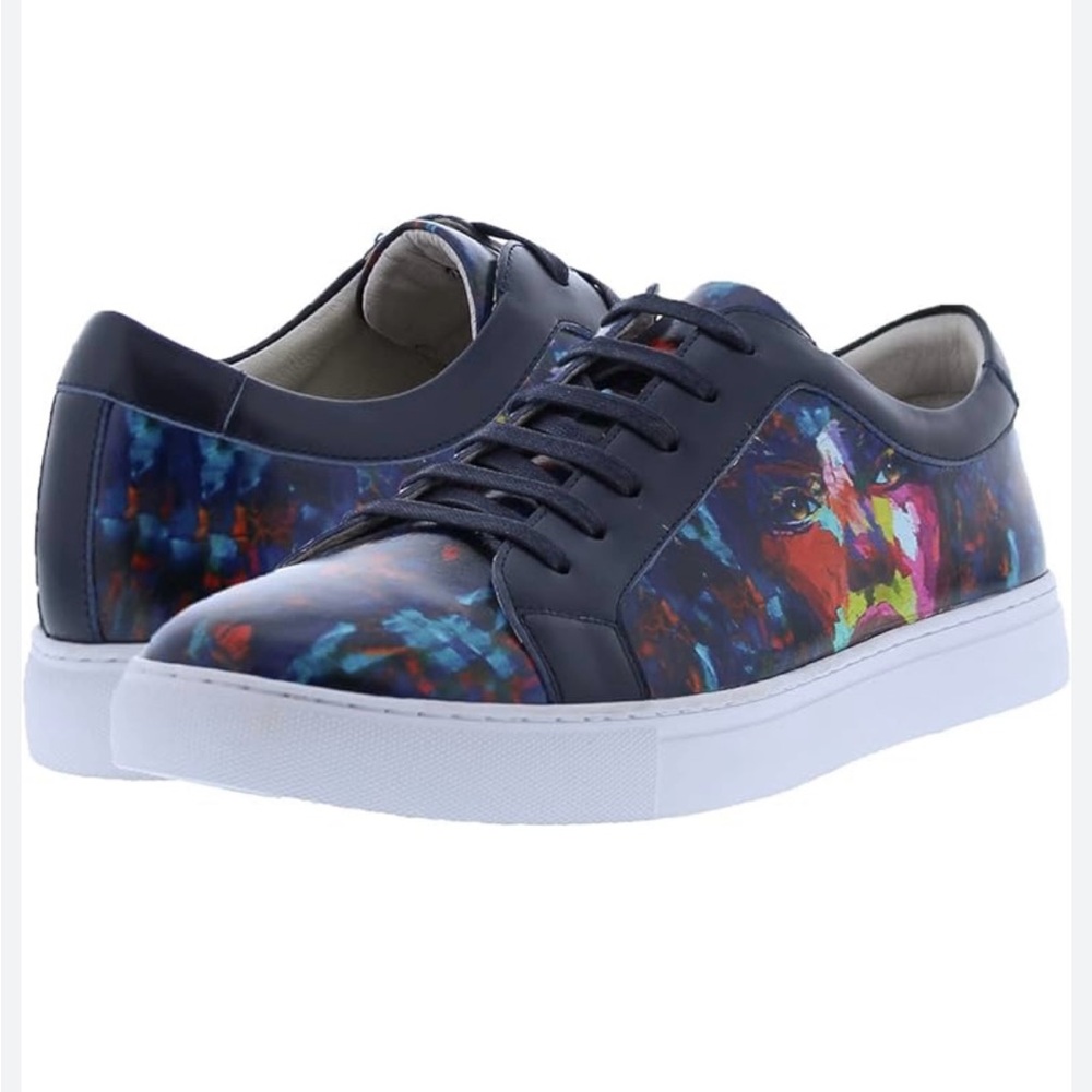 Mens Robert Graham."Great White" Leather Lace Up Sneakers Navy 11.5